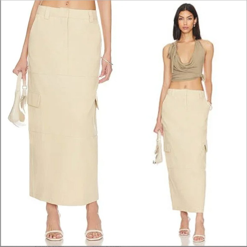 BY.DYLN REVOLVE NEW Laikon Cargo Y2K 90s Maxi Skirt in Sand Tan Size XS